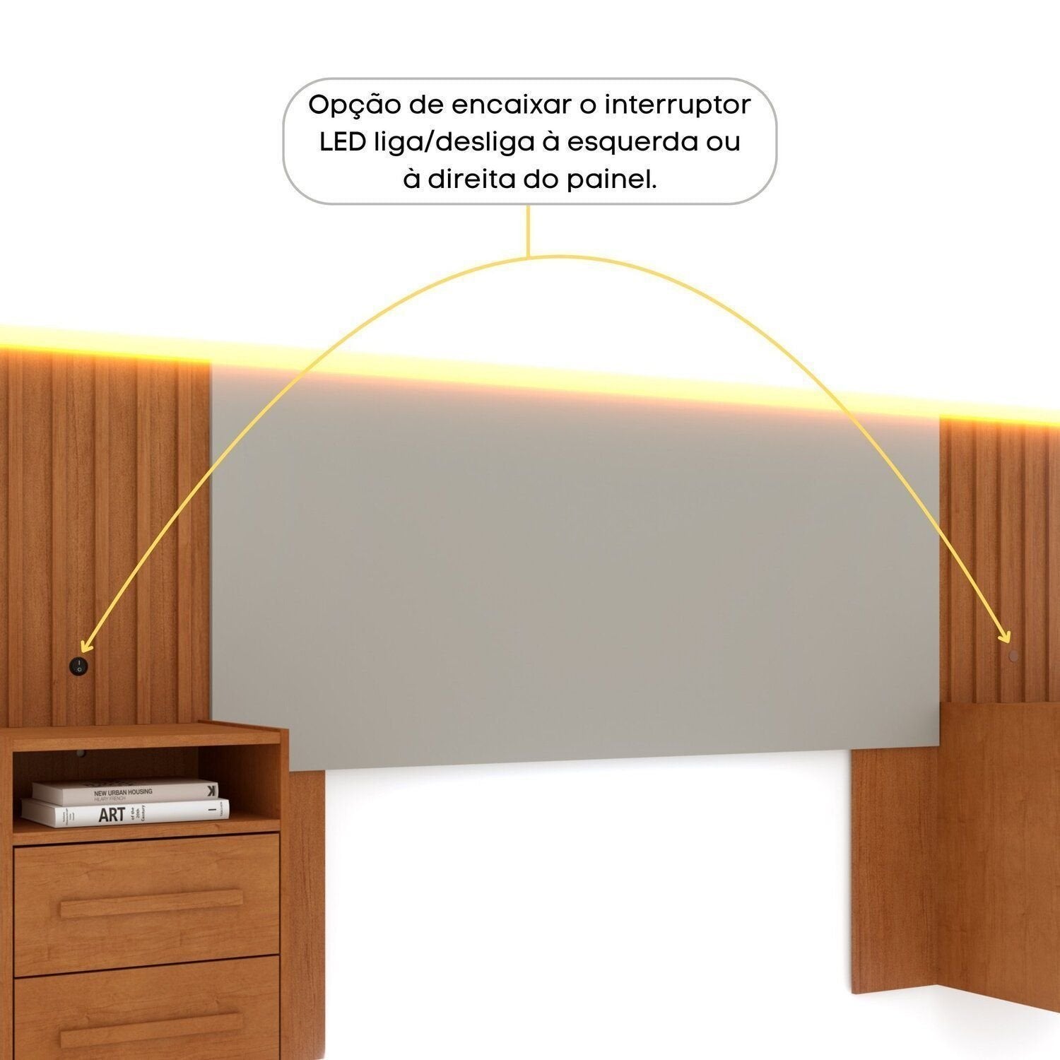 Cabeceira Box Casal Ripado com LED Yescasa