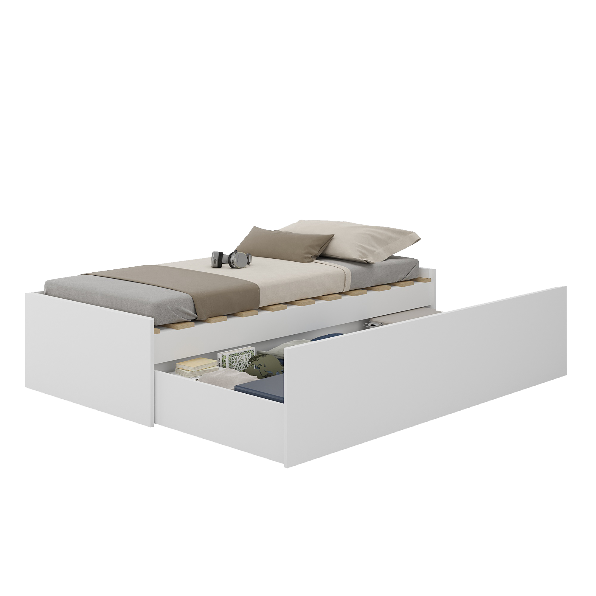 Cama Casal Retrátil com Gaveta Funcional Foscarini Branco