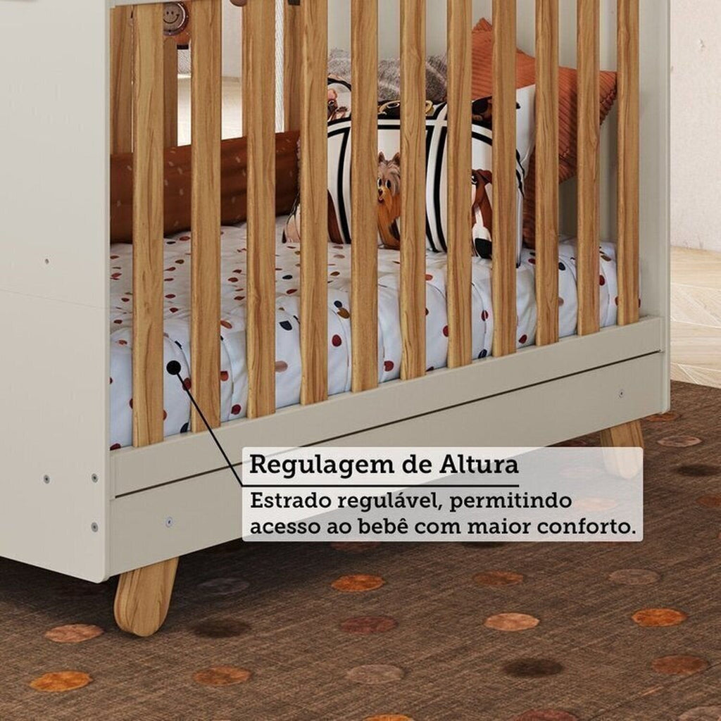 Quarto de Bebê Cômoda e Berço Minicama 4 em 1 Levy 100% MDF Espresso Móveis Bege/Amêndoa/Off White