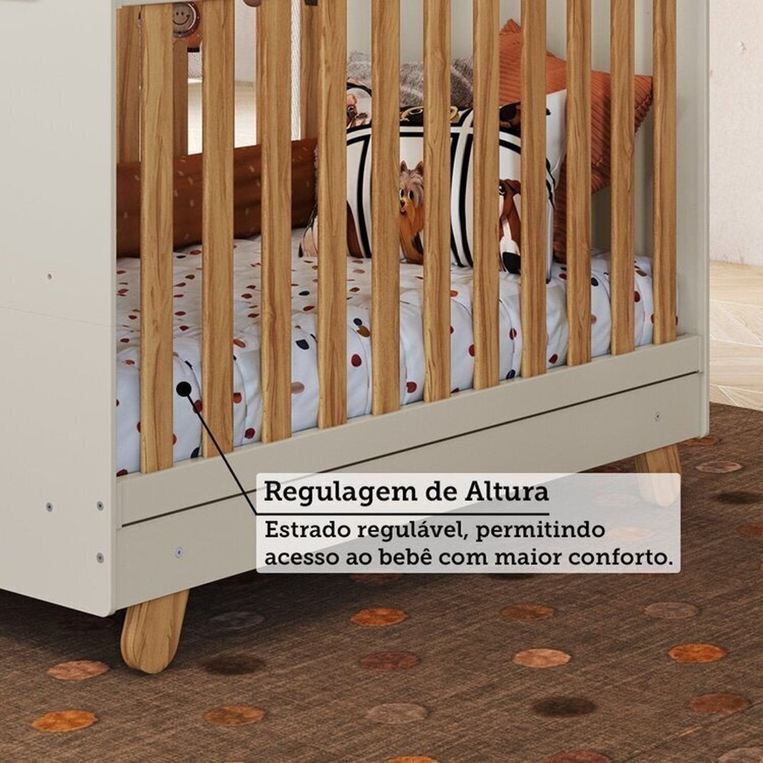 Quarto de Bebê Cômoda e Berço Minicama 4 em 1 Levy 100% MDF Espresso Móveis Bege/Amêndoa/Off White