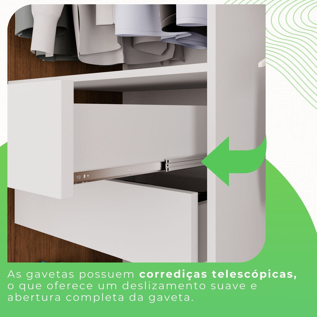 Guarda-Roupa Casal 3 Portas com Espelho 4 Gavetas Costa Rica Cinamomo Off-White Sallêto Móveis