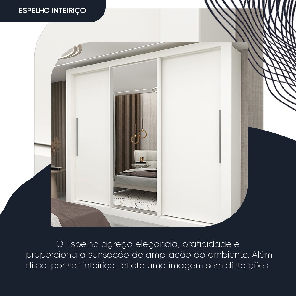 Guarda-Roupa Casal 3 Portas 1 Porta Espelhada Milão Yescasa 100% MDF Branco