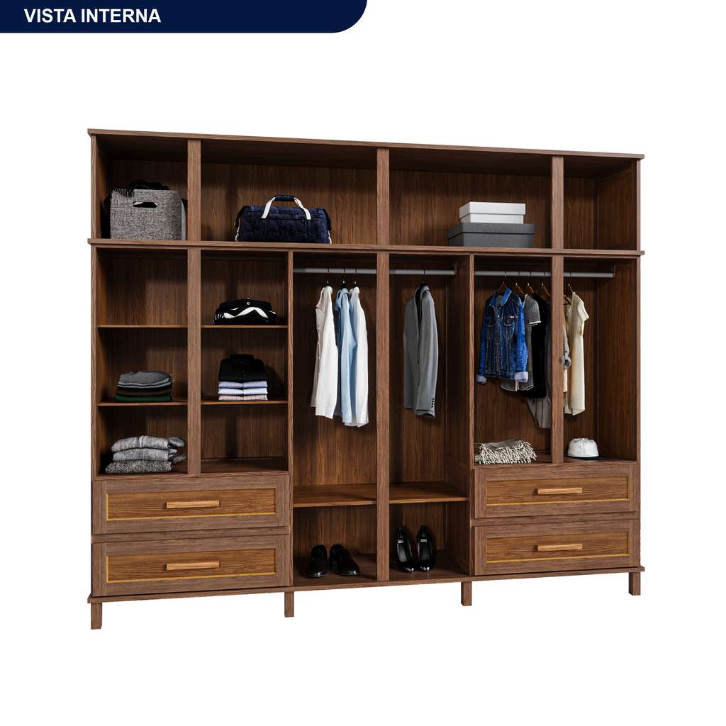 Guarda-Roupa Casal 12 Portas 4 Gavetas Rio Branco Premium Yescasa 100% Pinus/HDF Marrom/Ypê