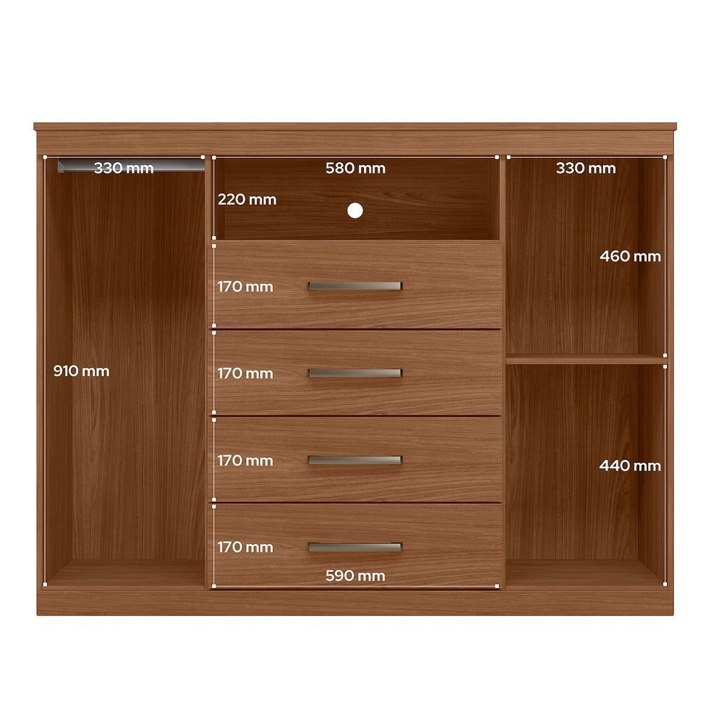 Cômoda para Quarto 2 Portas 4 Gavetas 1 Nicho Master Santos Andirá Marrom/Jatobá