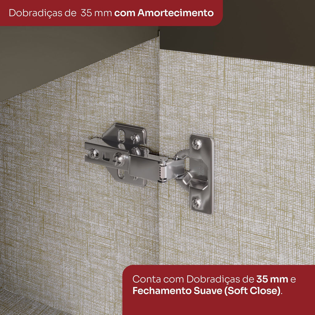 Balcão Pia 2 Gavetas 3 Portas 120cm Connect Henn Cinza/Duna/Cristal