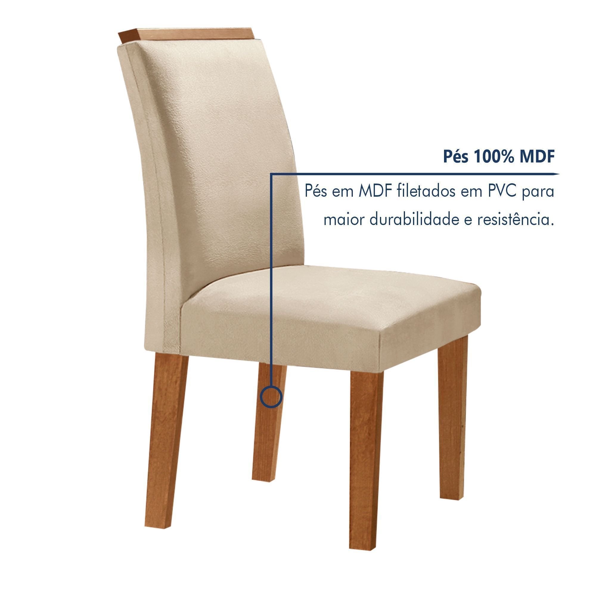 Conjunto Sala de Jantar Mesa Redonda Tampo Vidro e MDF com 6 Cadeiras Luísa Smart Plus Cel Móveis