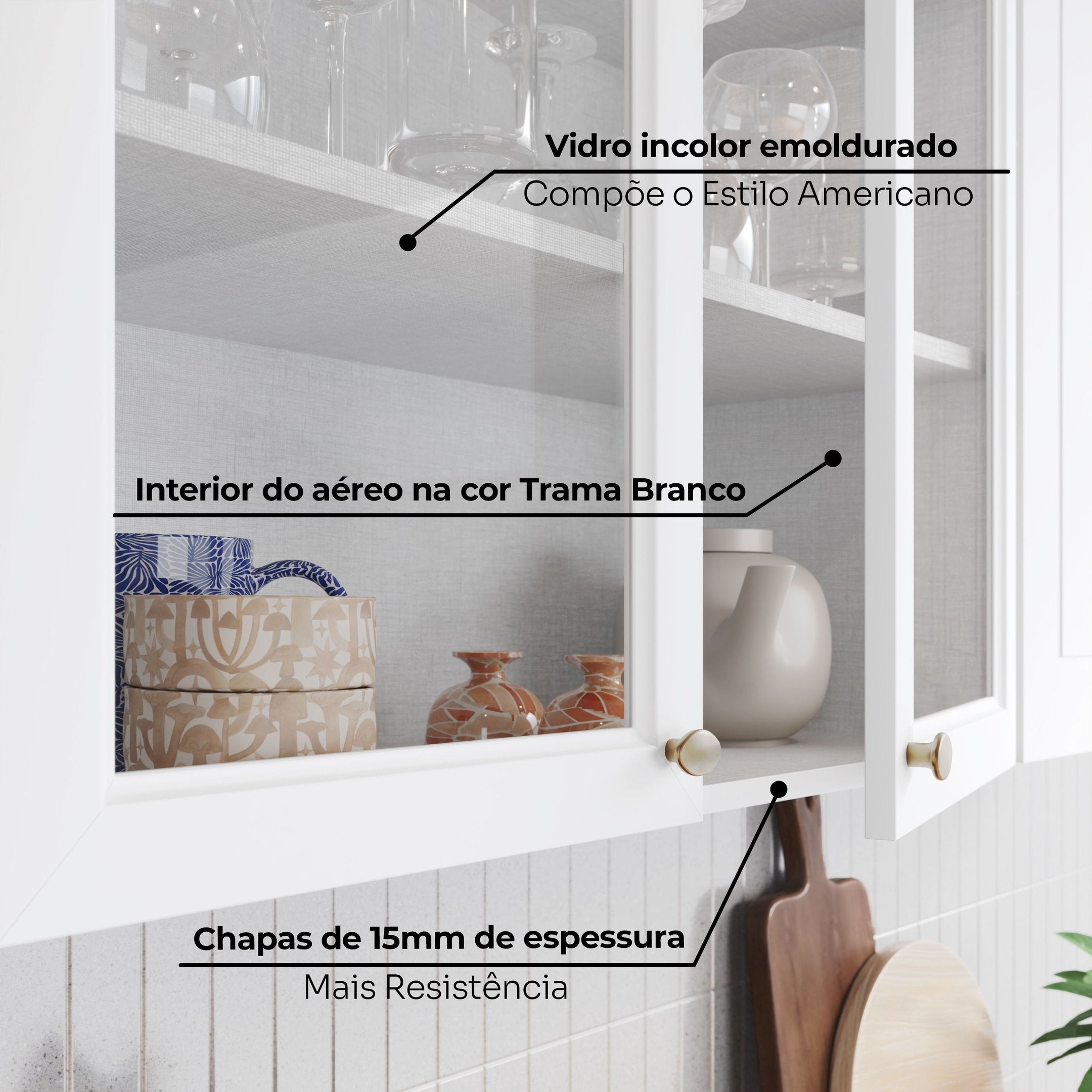Cozinha Compacta Modulada Emily 4 Peças com Aéreo para Geladeira Espresso Móveis Branco