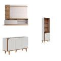 Conjunto Sala de Estar Completa Jurerê Home Maceió para TV Até 65 Polegadas Buffet e Cristaleira 4 Portas Colibri Branco Off White Matte/Freijó