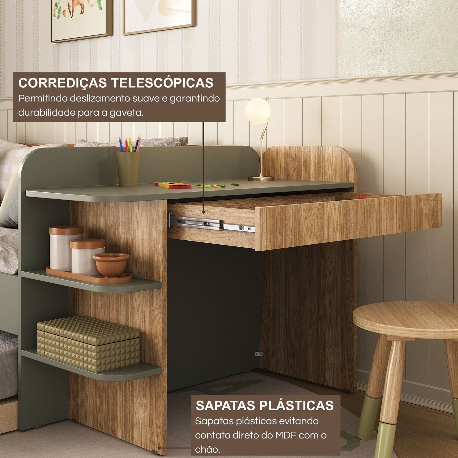 Quarto Infantil Completo com Cama de Solteiro 3 em 1 e Cômoda 10 Gavetas em MDF Premium Helena e Alice FD