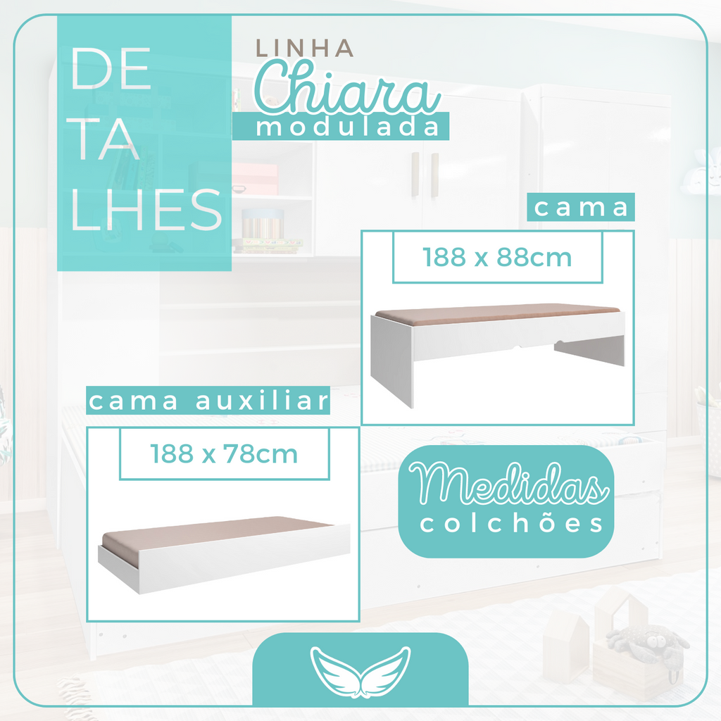 Quarto Completo Solteiro Juvenil 4 Peças com Guarda-Roupa e Bicama Modulado Chiara Phoenix Baby
