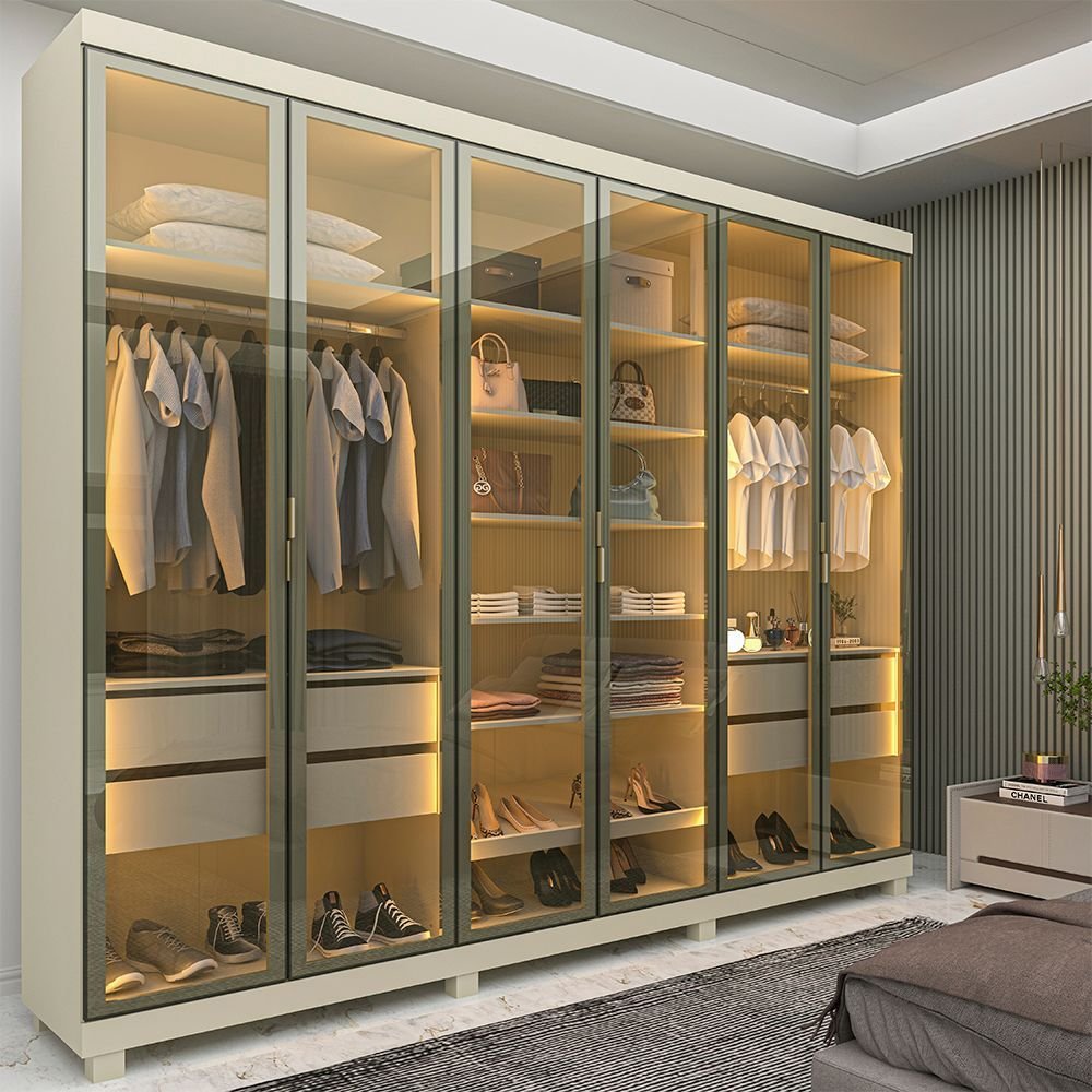 Guarda-Roupa Casal 6 Portas Reflecta 4 Gavetas Imperatriz Yescasa 100% MDF Off White