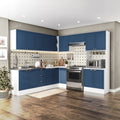 Cozinha Completa Modulada Pérola Yescasa 9 Peças Torre Quente Aéreo Balcão Basculante Canto Rodapé Branco/Azul