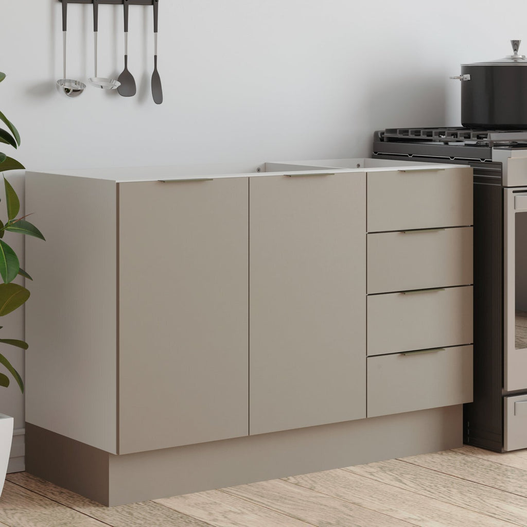Balcão Pia 120cm sem Tampo com Rodapé Puxador 150mm Ipanema CabeCasa MadeiraOriginals Branco/Fendi Trama