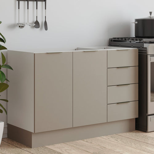 Balcão Pia 120cm sem Tampo com Rodapé Puxador 150mm Ipanema CabeCasa MadeiraOriginals Branco/Fendi Trama
