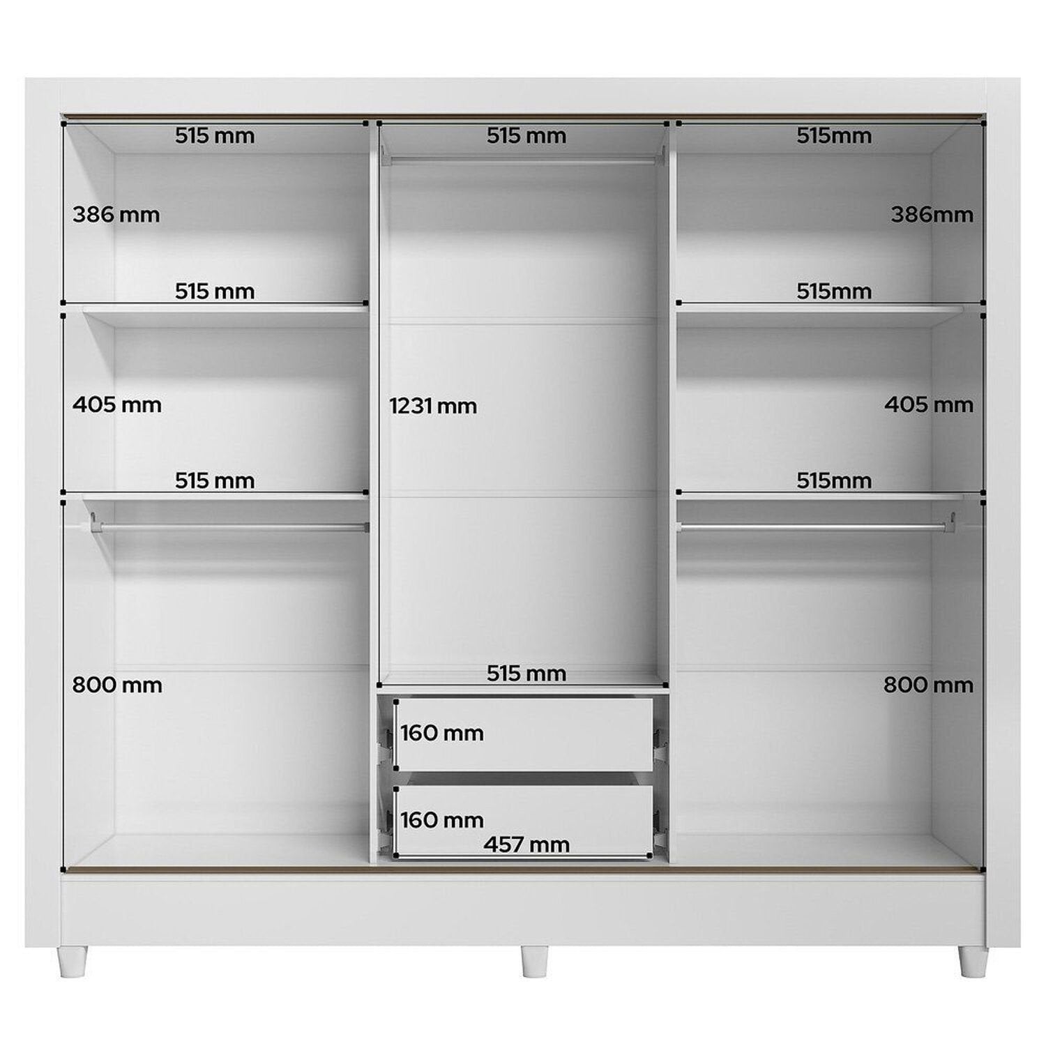 Guarda-Roupa Solteiro 3 Portas de Correr com Espelho 2 Gavetas Roma Santos Andirá 100% MDF Branco