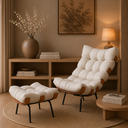 Poltrona com Puff em Linho Costela Bege/Off White 67cm House Deccor