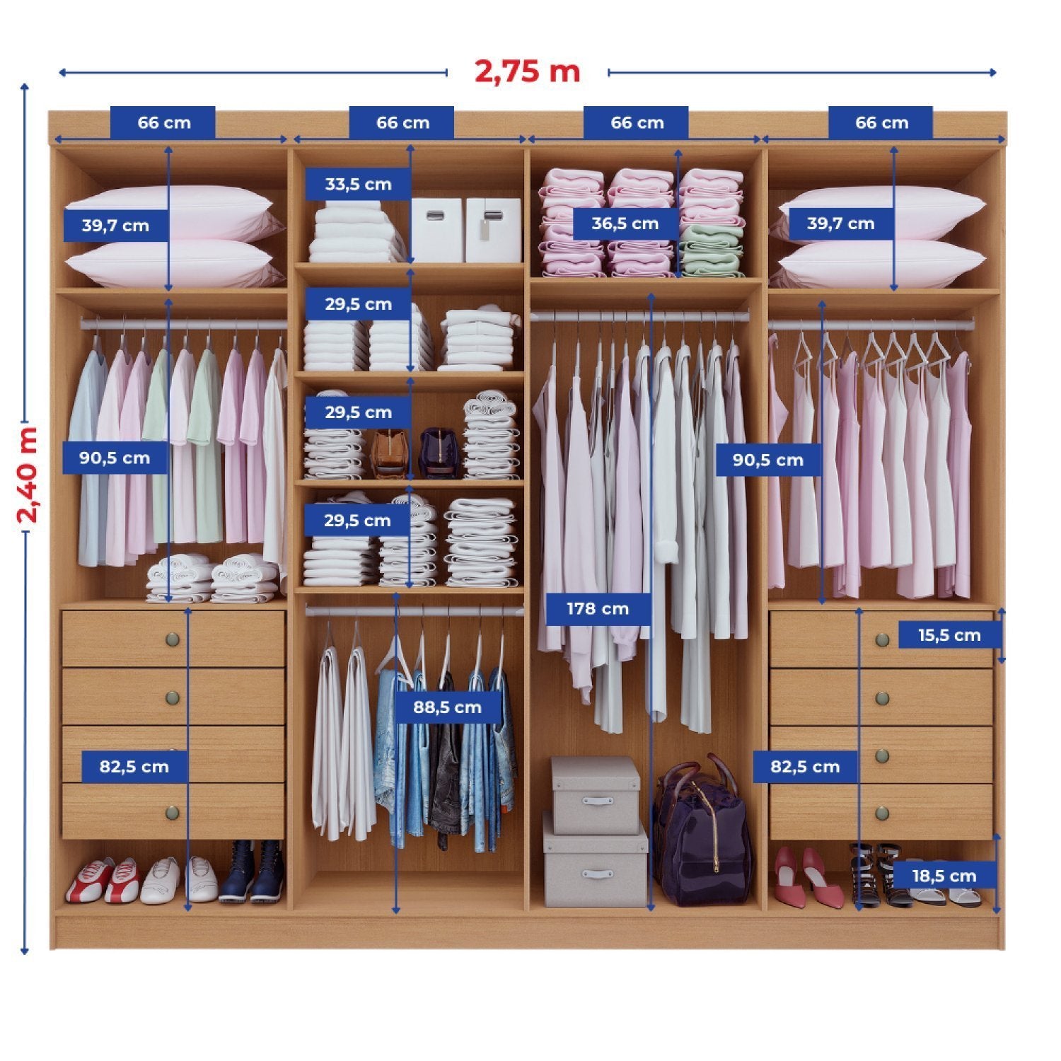 Guarda-Roupa Casal 8 Portas Império D Doro 100% MDF Cinamomo/Off White