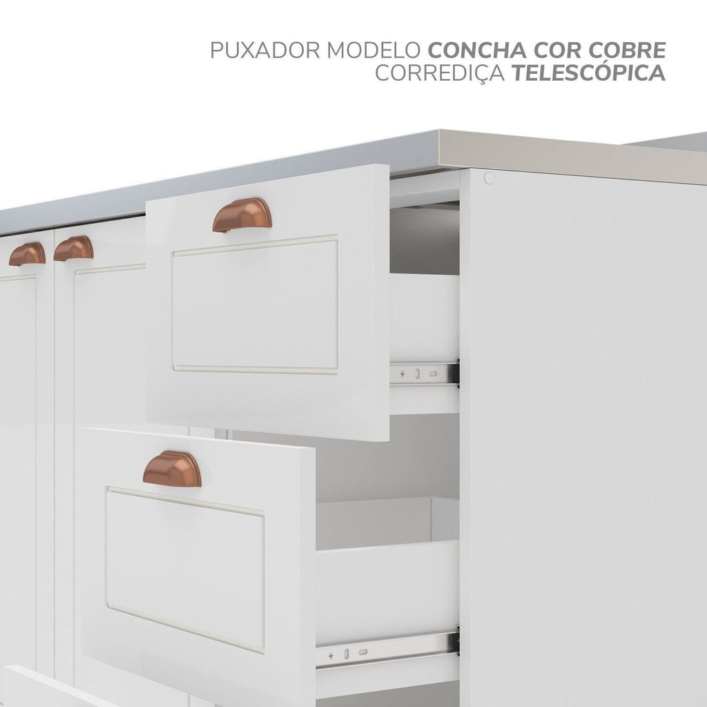 Cozinha Compacta Pérola Yescasa 2 Peças Balcão 2 Gavetas 3 Portas Branco 200x93,7x52cm