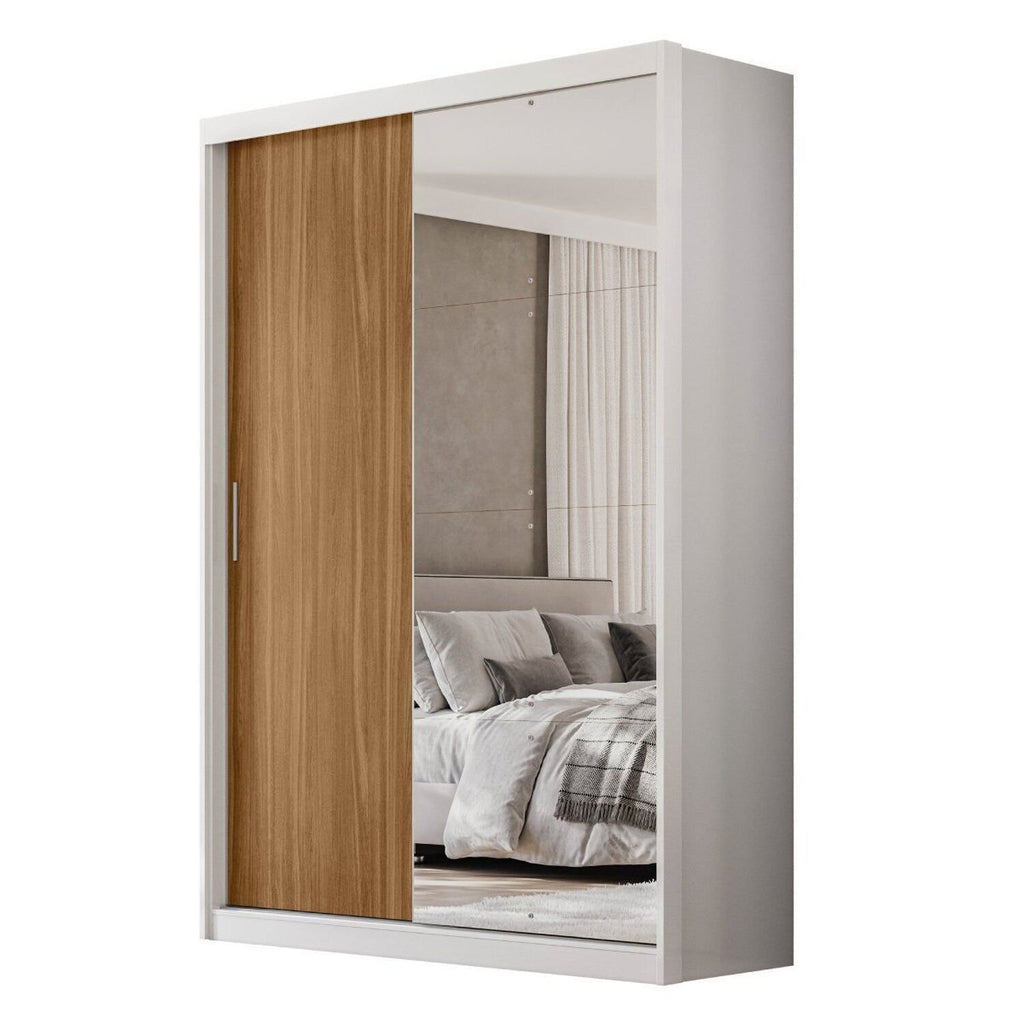Guarda-Roupa Casal 2 Portas de Correr 4 Gavetas London Demóbile 100% MDF Branco/Amêndola