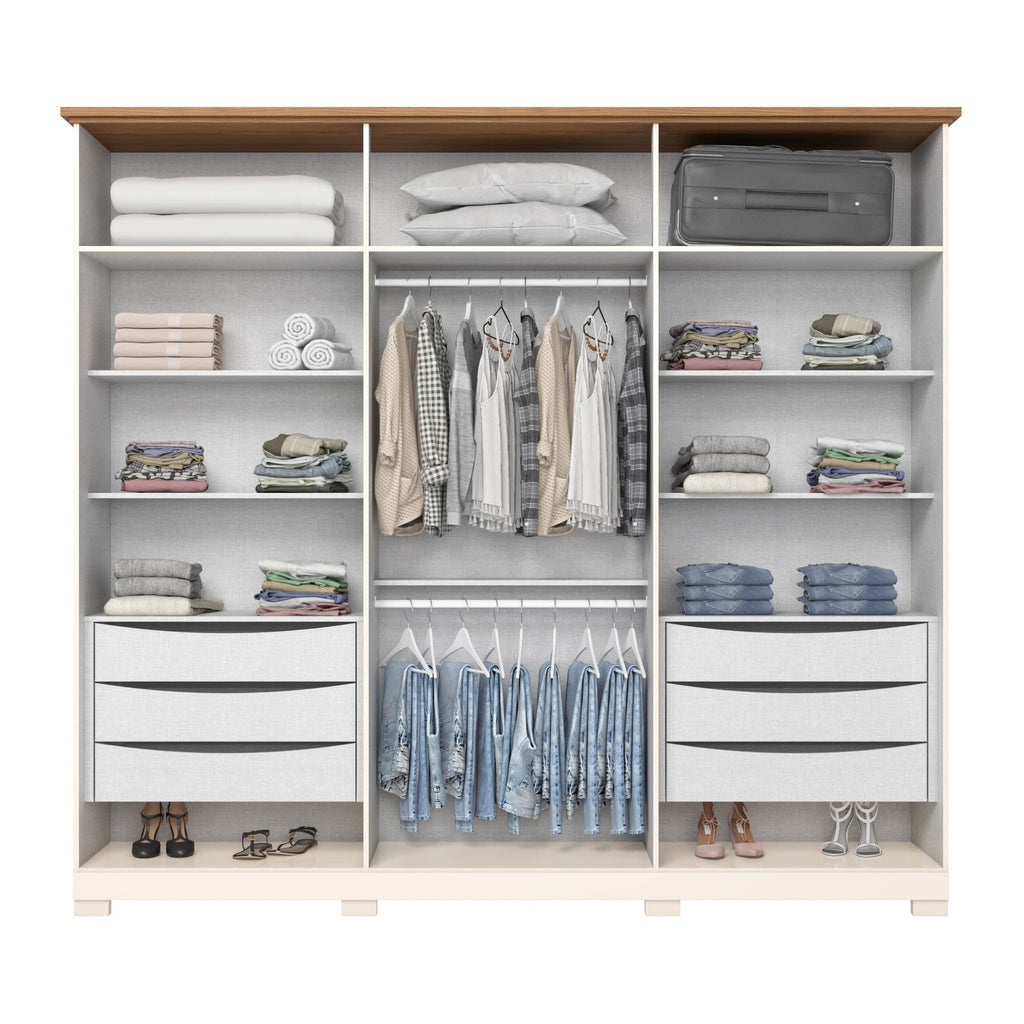 Guarda-Roupa Casal 6 Portas 6 Gavetas com Espelho Napoli Henn MDP Bege/Off White/Nature