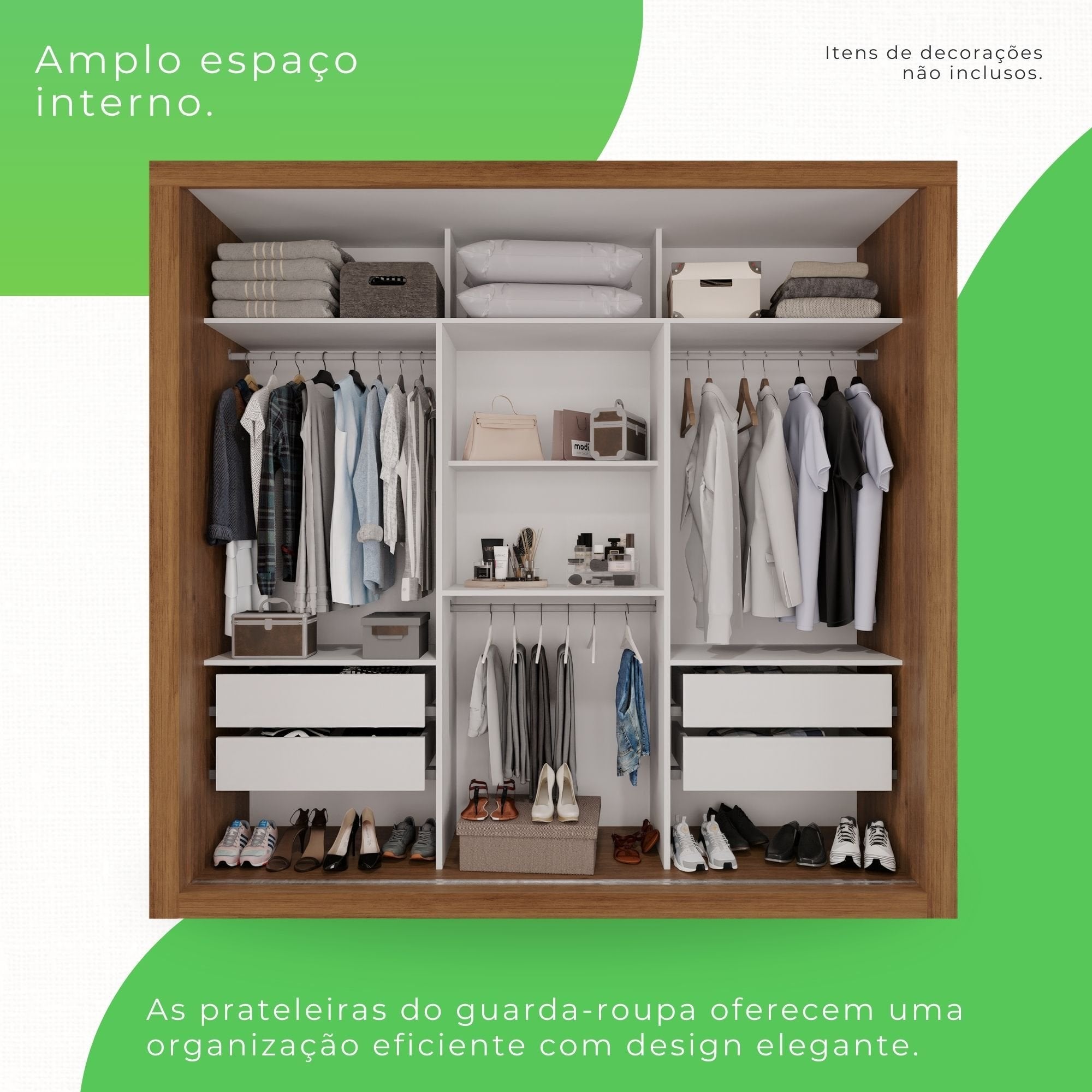 Guarda-Roupa Casal 3 Portas com Espelho 4 Gavetas Costa Rica Sallêto Móveis MDF/MDP Cinamomo/Off-White