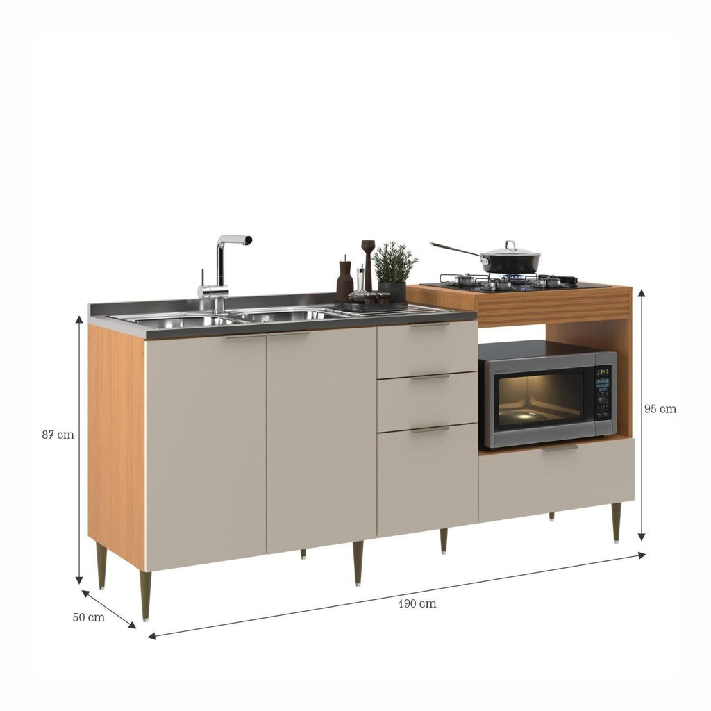 Balcão para Pia e Cooktop 4 Portas 2 Gavetas 190cm Alice Angelin e Off White Yescasa Laranja/Premium