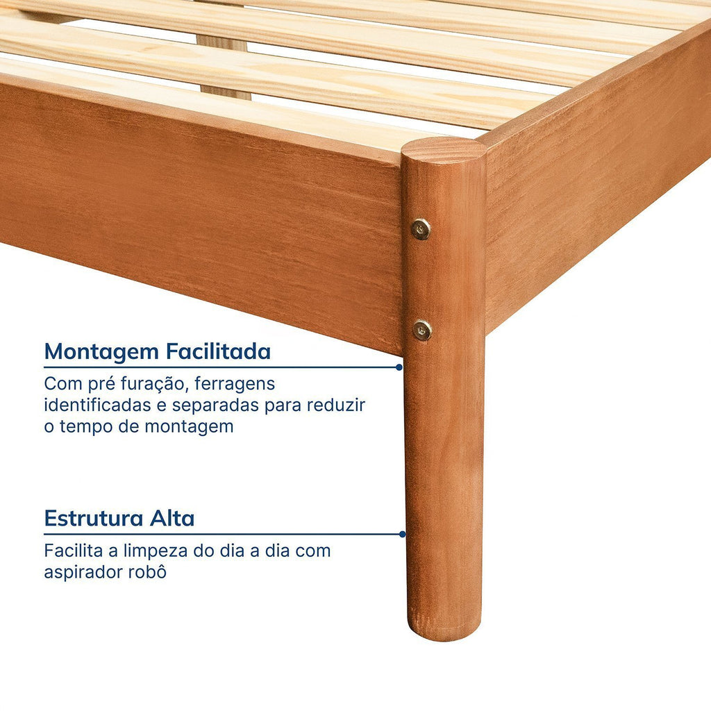 Cama Casal Oiti Madeira Maciça Pinus CabeCasa MadeiraOriginals Marrom
