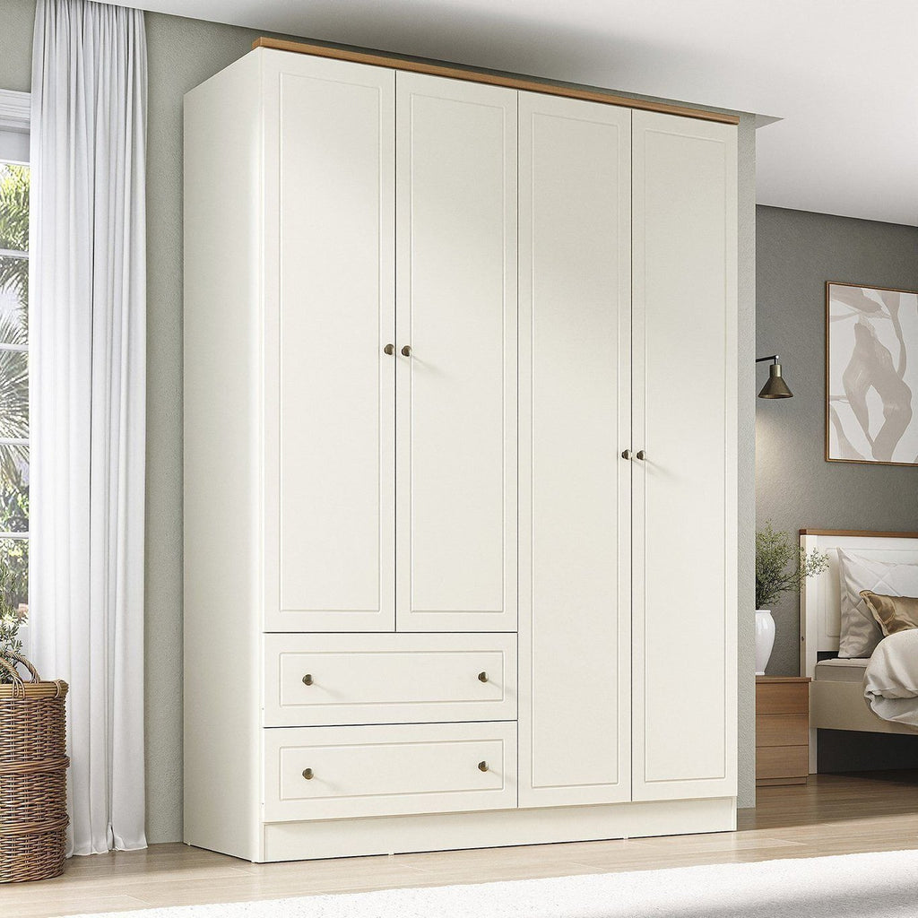 Guarda-Roupa Casal 4 Portas 2 Gavetas Ananda CabeCasa Bege/Offwhite