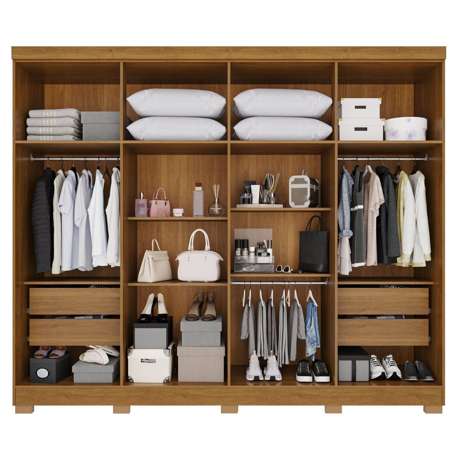 Guarda-Roupa Casal França 8 Portas 4 Gavetas Espresso Móveis Off White/Cinamomo