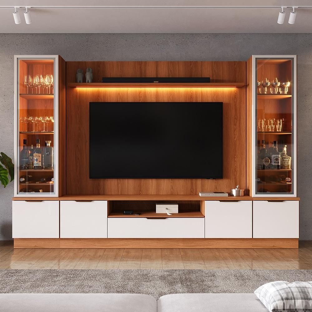 Estante Home Noble 270cm para TV até 75 Polegadas com 2 Cristaleiras Portas Reflecta e LED Movelove