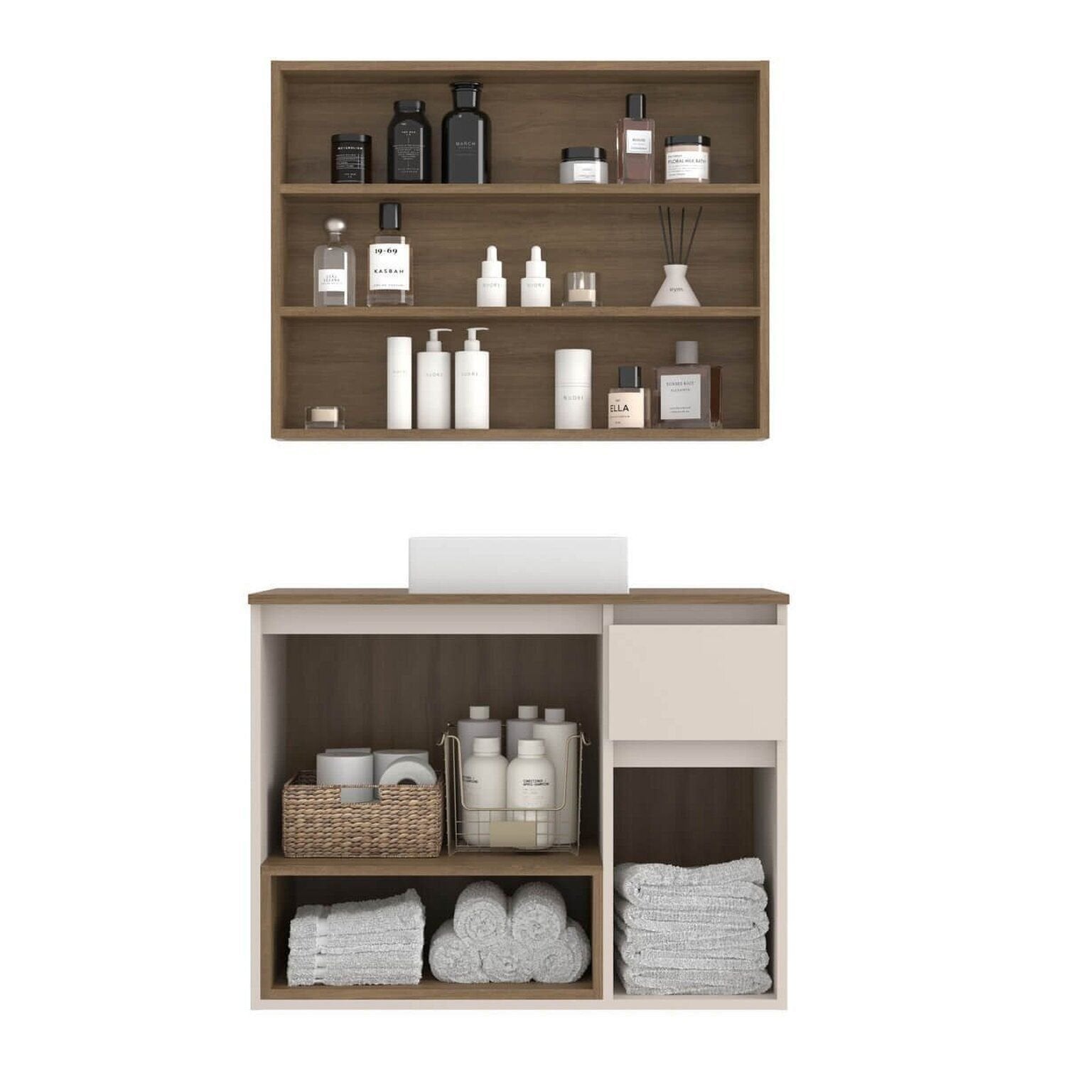 Gabinete de Banheiro com Espelheira e Cuba 80cm Aurora Yescasa