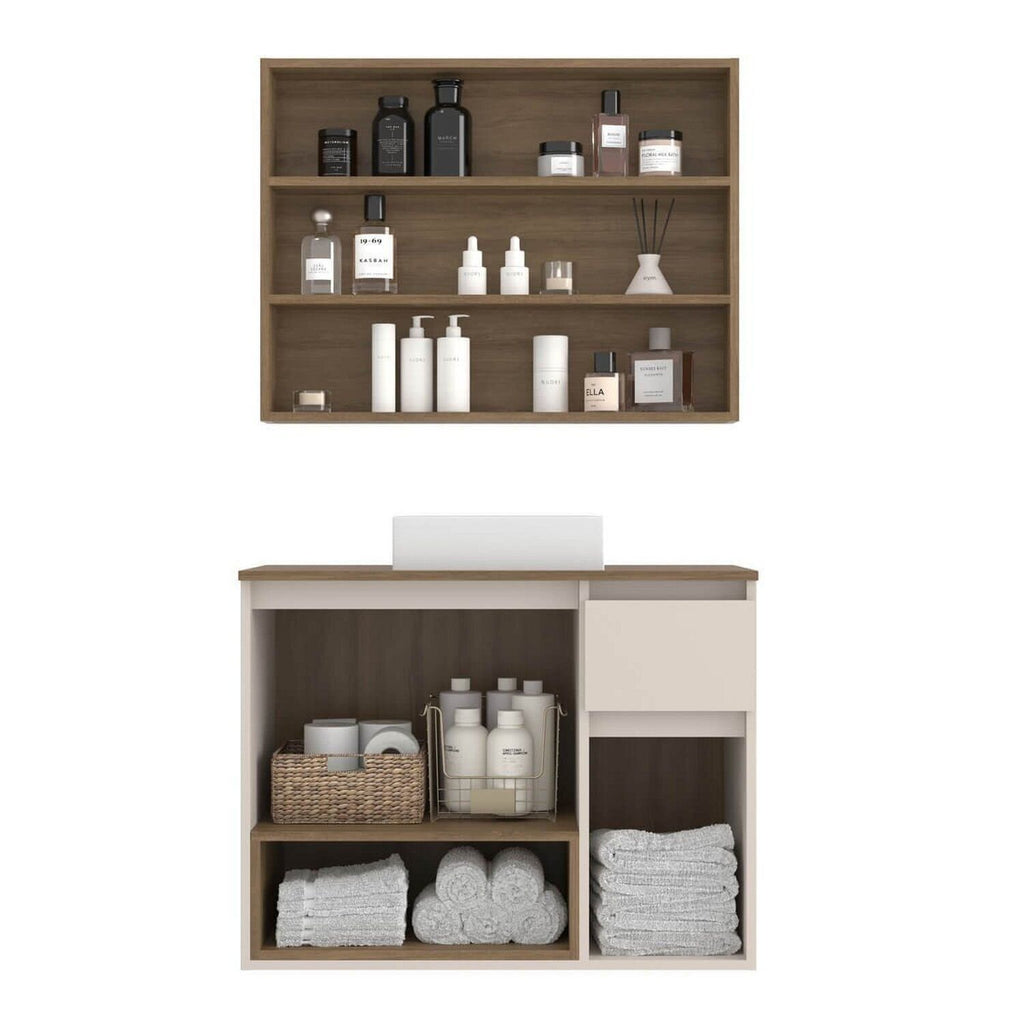 Conjunto para Banheiro Aurora Yescasa 80cm Cuba e Espelheira Bege/Mel/Arenas