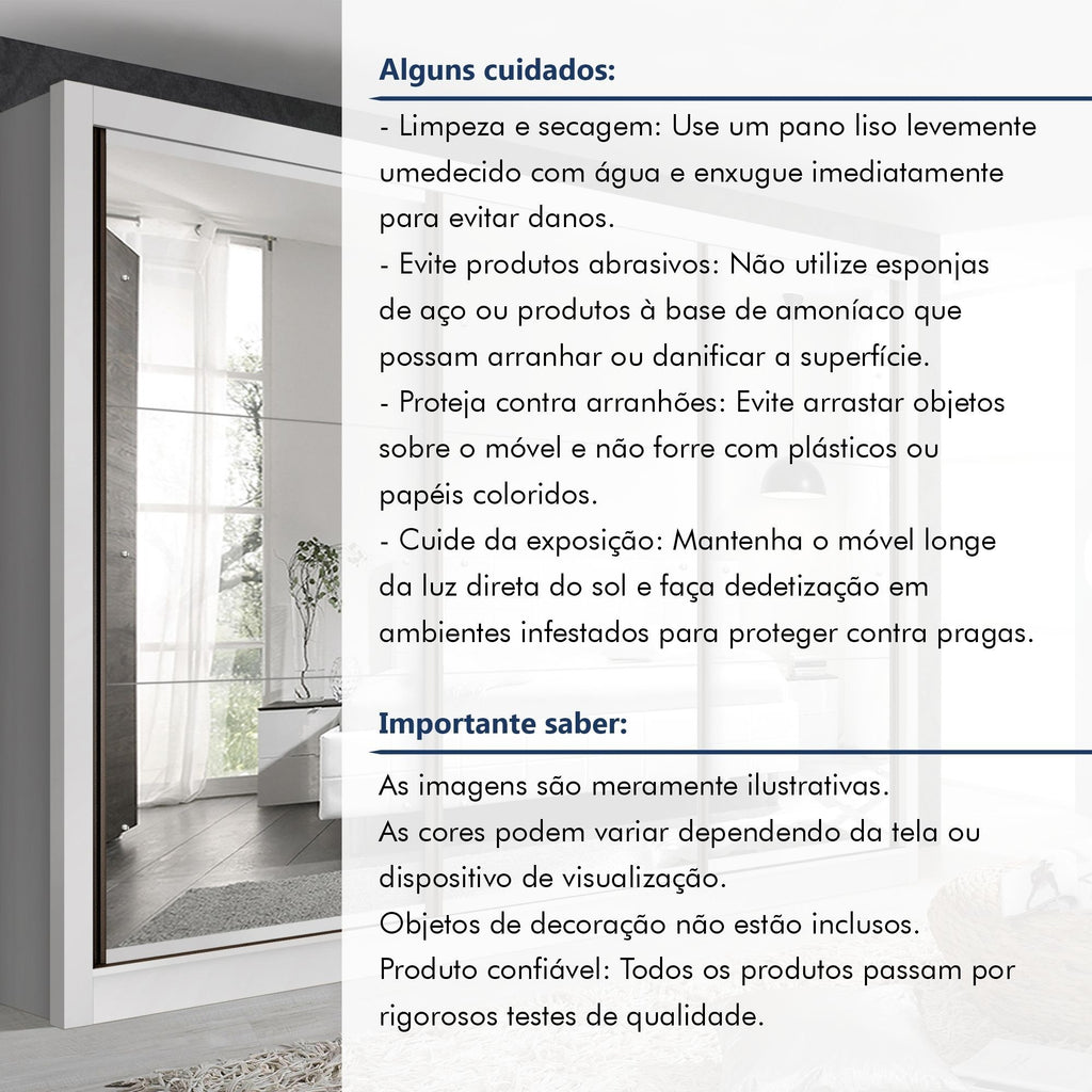 Guarda-Roupa Casal 3 Portas 6 Gavetas com Espelho Premium Lux Yescasa MDP Branco 242cm