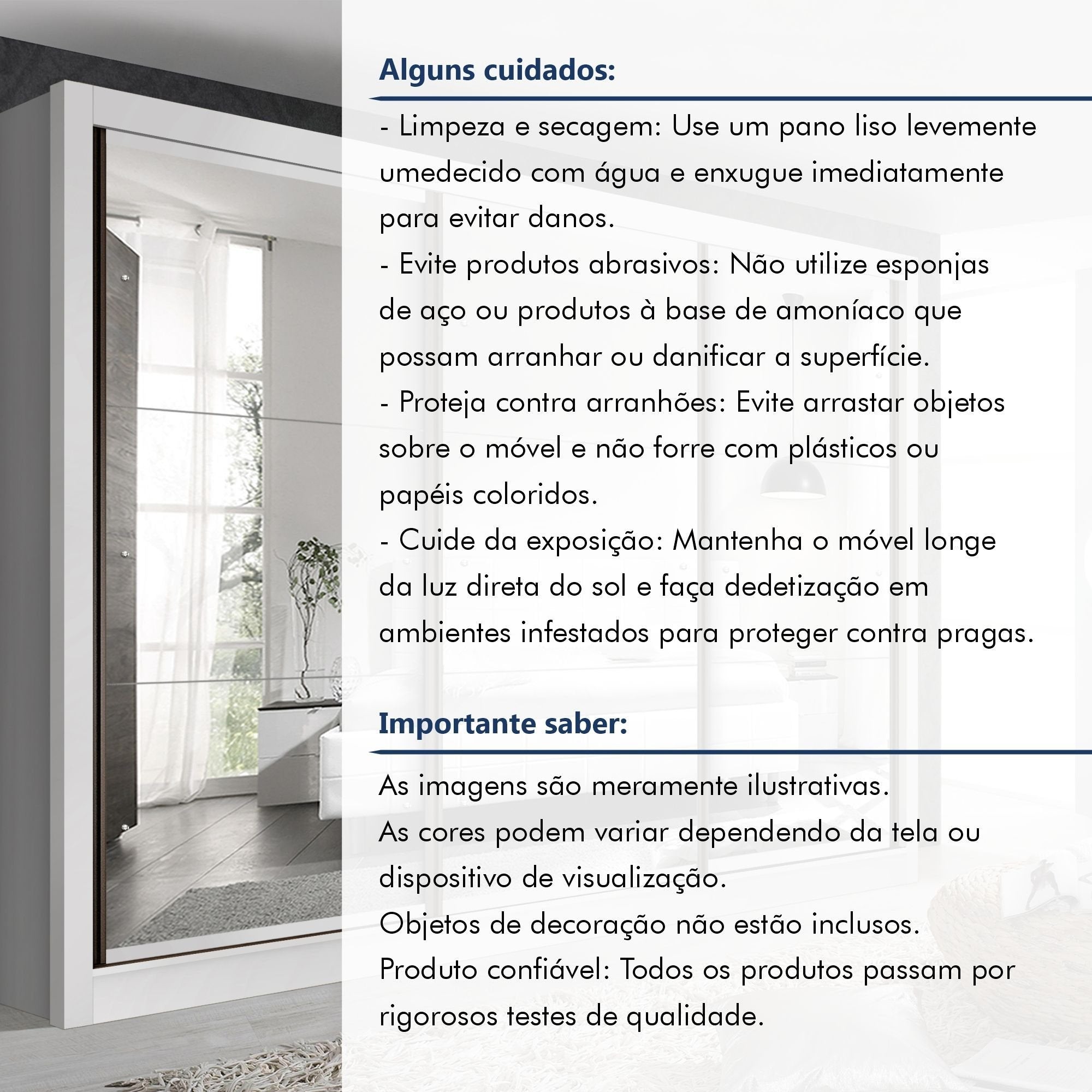 Guarda-Roupa Casal 3 Portas 6 Gavetas com Espelho Premium Lux Yescasa MDP Branco 242cm