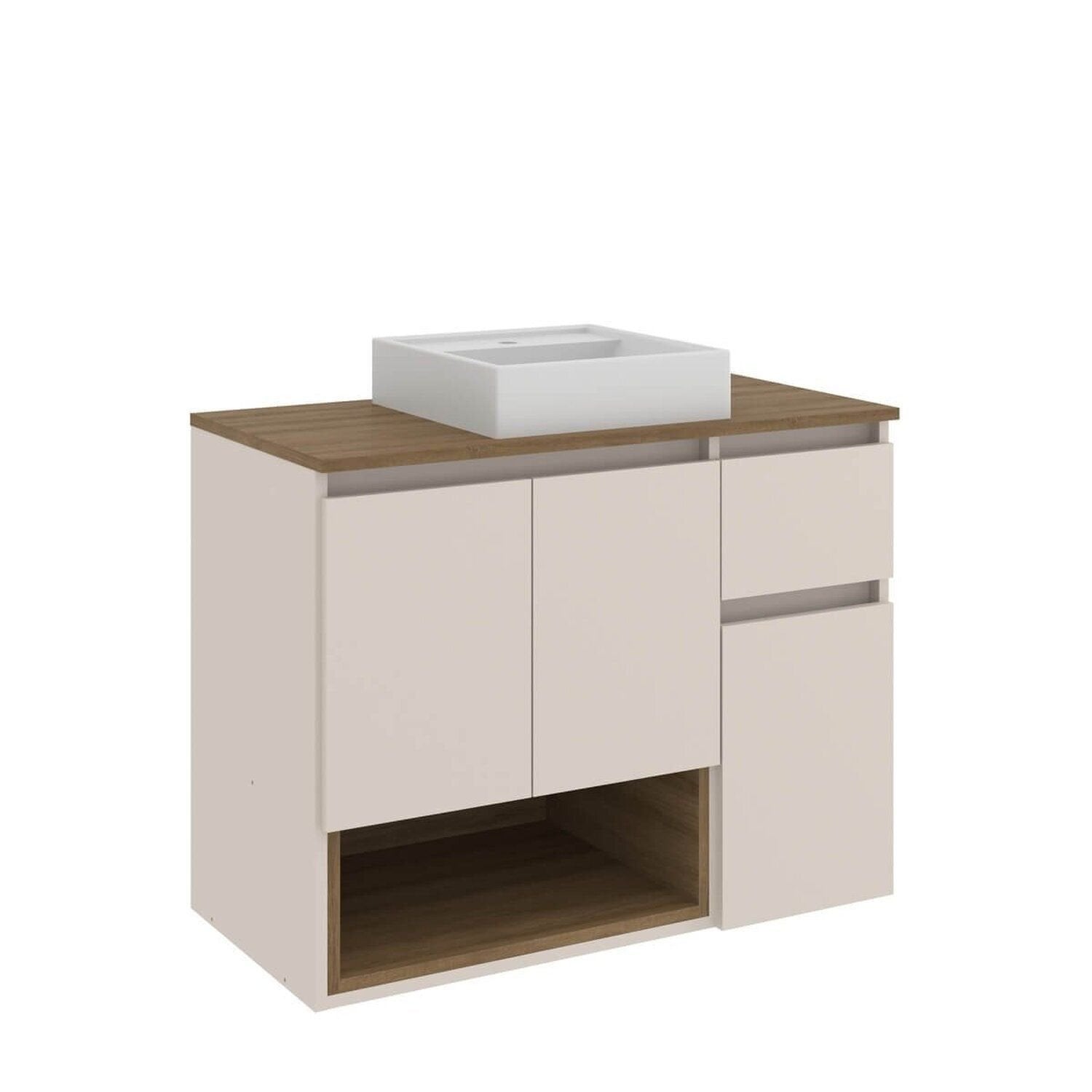 Conjunto para Banheiro Gabinete Suspenso com Cuba e Espelheira Aurora Yescasa 80cm Bege/Mel/Arenas
