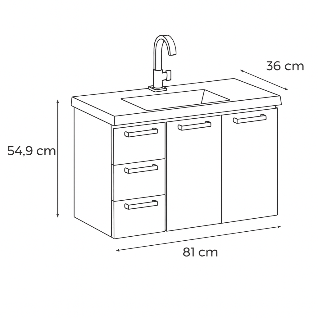 Gabinete para Banheiro em Aço Cozimax Damasco 3 Gavetas 81cm Branco