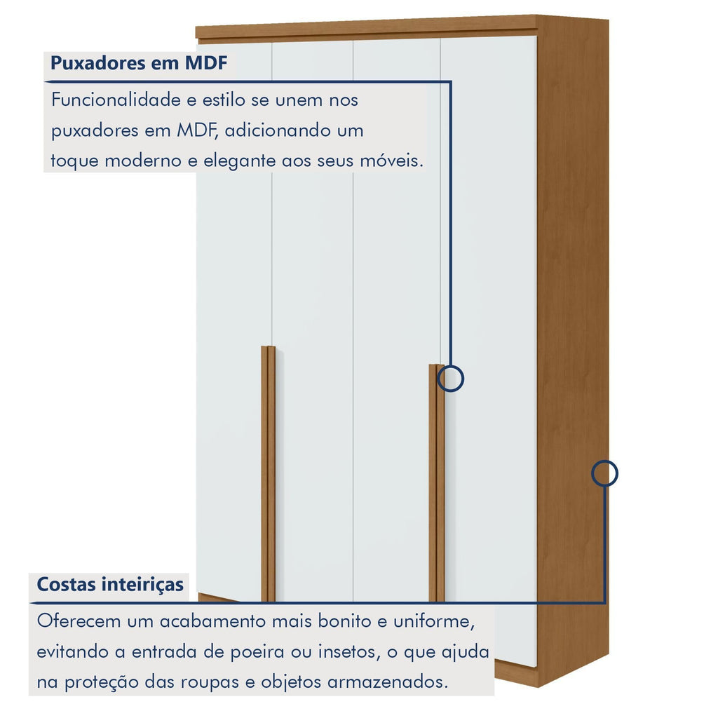 Guarda-Roupa Solteiro 4 Portas 2 Gavetas Alonzo Móveis Lopas 100% MDF Marrom Amêndoa Clean/Branco