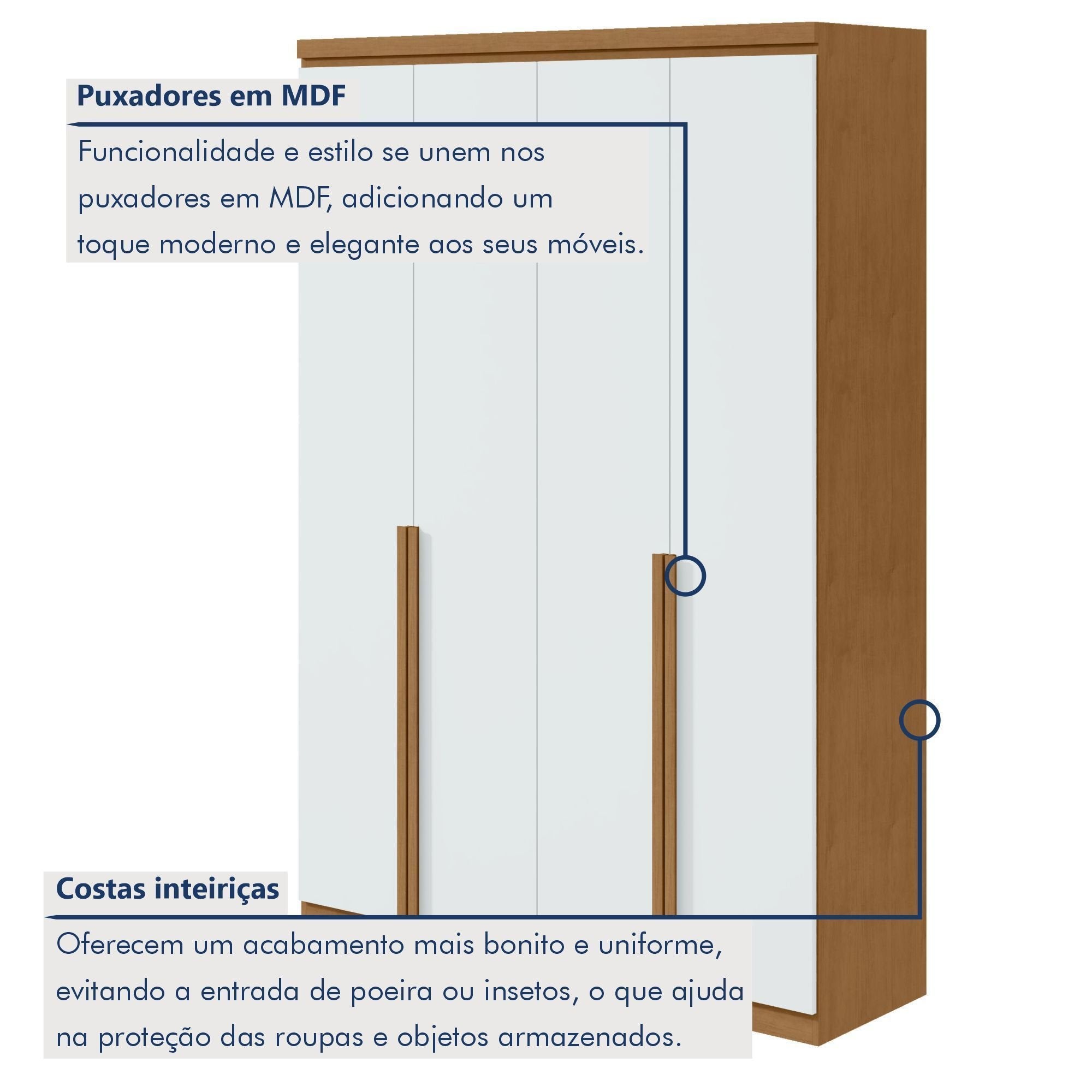 Guarda-Roupa Solteiro 4 Portas 2 Gavetas Alonzo Móveis Lopas 100% MDF Marrom Amêndoa Clean/Branco