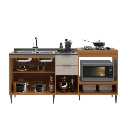 Balcão para Pia e Cooktop 4 Portas 2 Gavetas 190cm Alice Angelin e Off White Yescasa Laranja/Premium