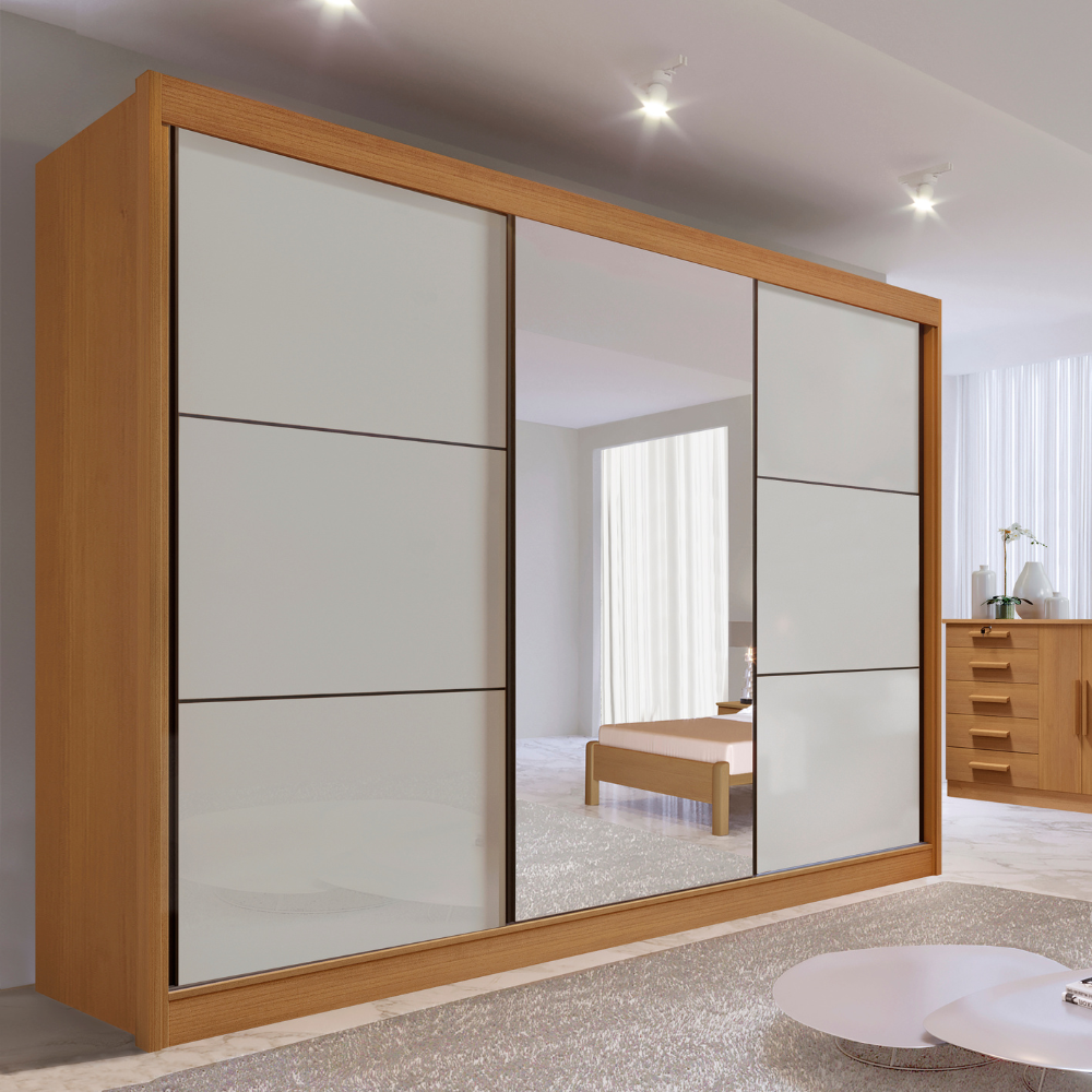 Guarda-Roupa Casal 3 Portas de Correr 6 Gavetas Miami D Doro 100% MDF Cinamomo/Off White