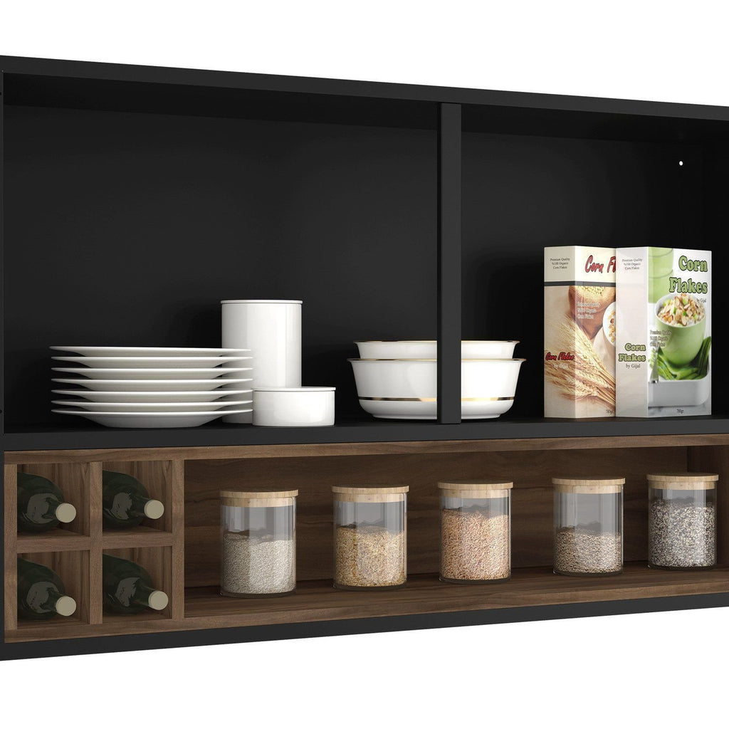 Cozinha Modulada em Aço 5 Peças 8 Portas 3 Gavetas Cristaleira com Rodapé PVC Exclusive Itatiaia Preto/Grafite