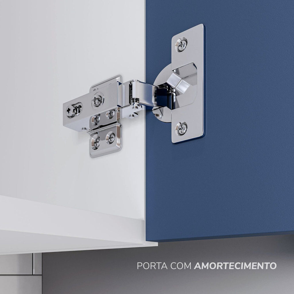 Cozinha Pérola Completa Torre Quente Aéreo 3 Portas Basculante Balcão 120 e 80 Yescasa Azul/Branco 270,2x219,4x52cm
