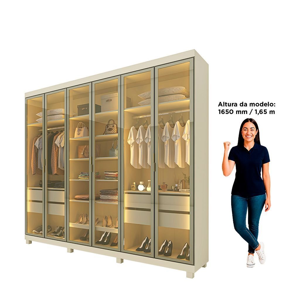 Guarda-Roupa Casal 6 Portas Reflecta 4 Gavetas Imperatriz Yescasa 100% MDF Off White