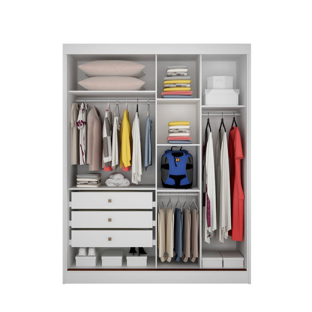 Guarda-Roupa Solteiro 2 Portas 3 Gavetas Toronto Novo Horizonte 100% MDF Branco