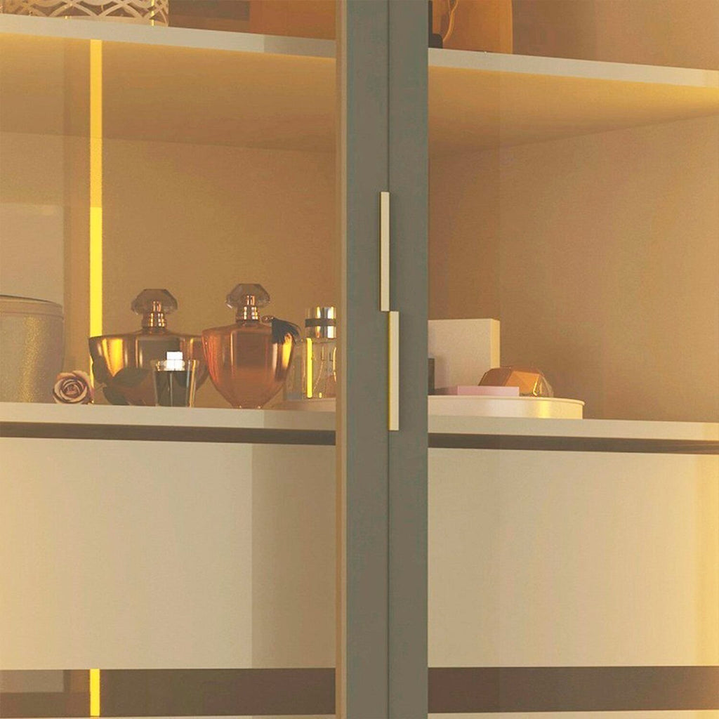 Guarda-Roupa Casal 6 Portas com Pés e LED Absolut New Reflecta 100% MDF Off White Gelius Móveis