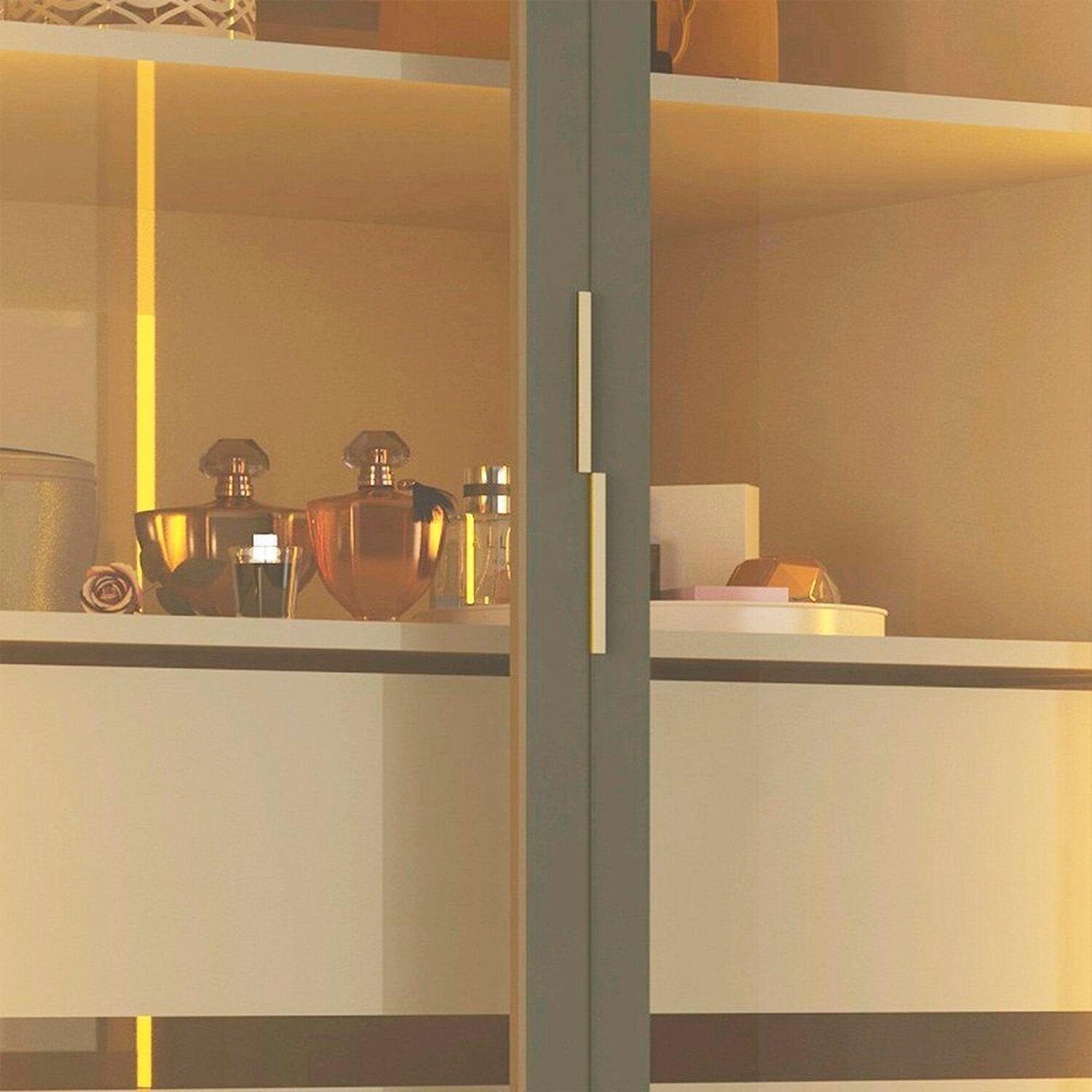 Guarda-Roupa Casal 6 Portas com Pés e LED Absolut New Reflecta 100% MDF Off White Gelius Móveis