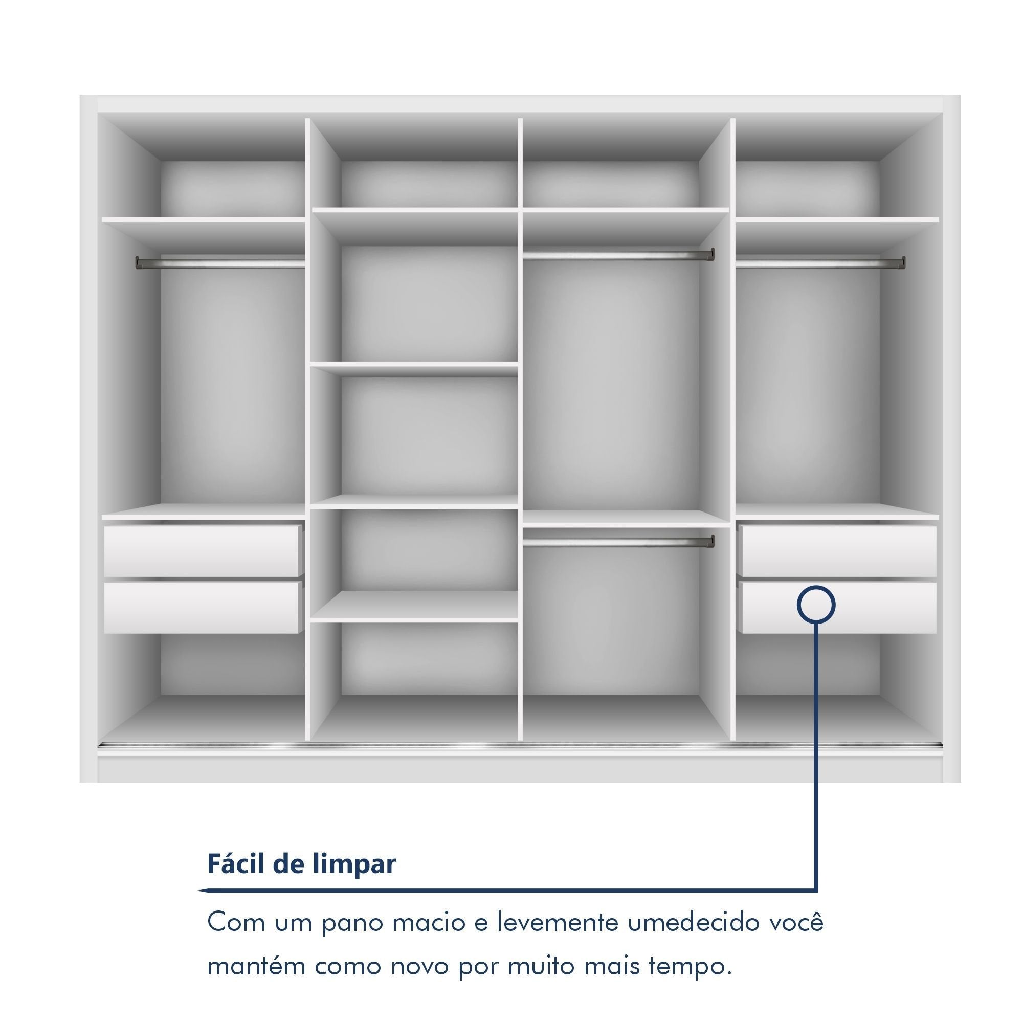 Guarda-Roupa Casal 4 Portas 4 Gavetas com Espelho Premium Zara Yescasa 100% MDF Branco