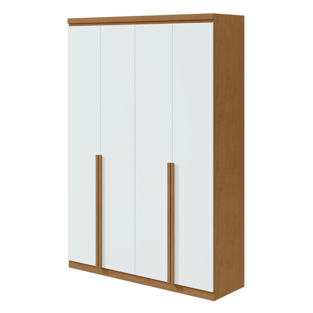 Guarda-Roupa Solteiro 4 Portas 2 Gavetas Alonzo Móveis Lopas 100% MDF Marrom Amêndoa Clean/Branco