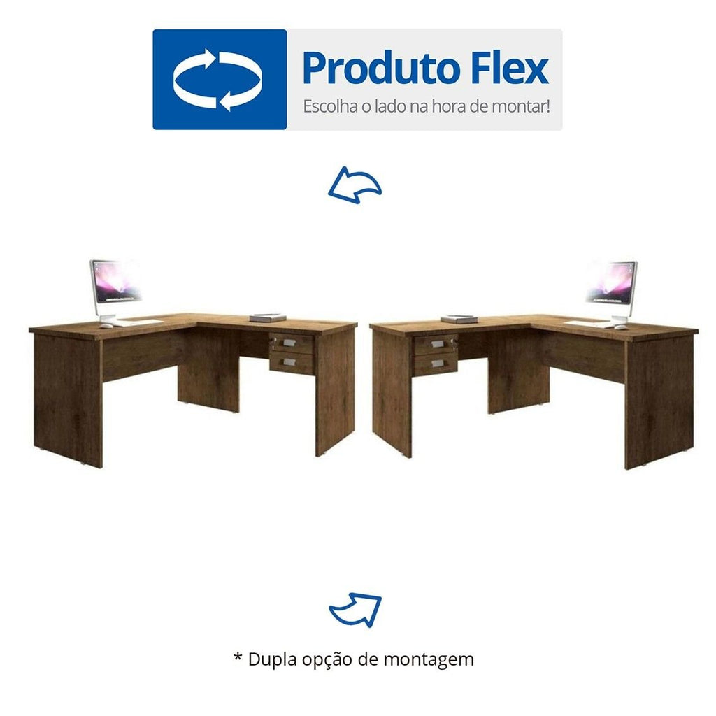 Escrivaninha Mesa Escritório em L Thor 2 Gavetas 150cm Espresso Móveis