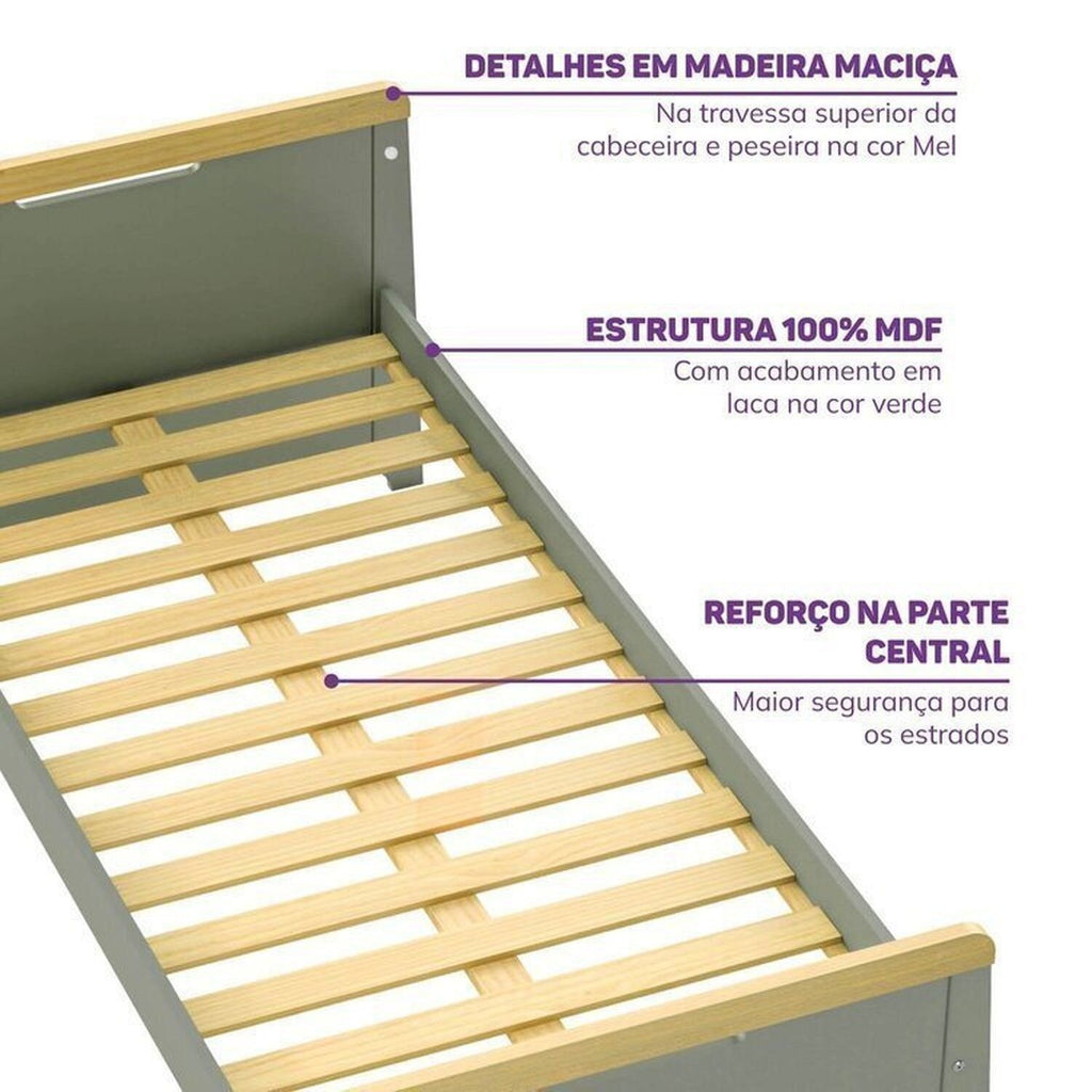 Quarto Infantil Completo Guarda-Roupa Curió e Bicama Petit Casatema Verde/Mel
